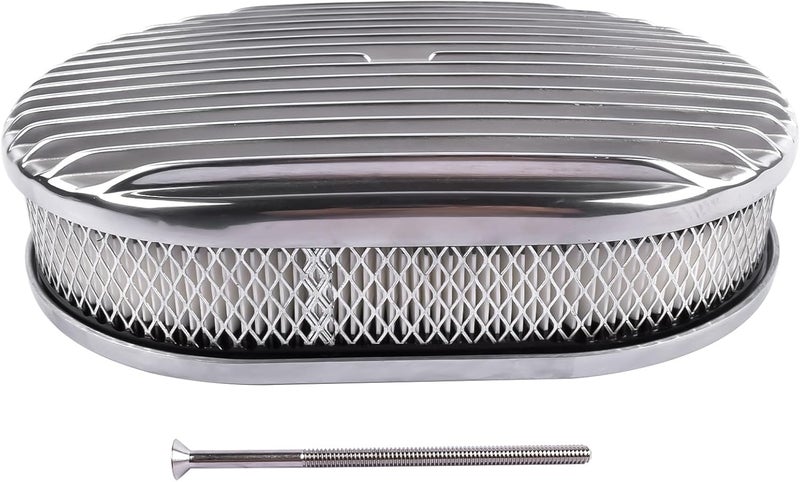 TEKKOAUTO 12" Oval Full Finned Air Cleaner Polished Aluminum Replacement for 5-1/8” Carburetors - Image 4